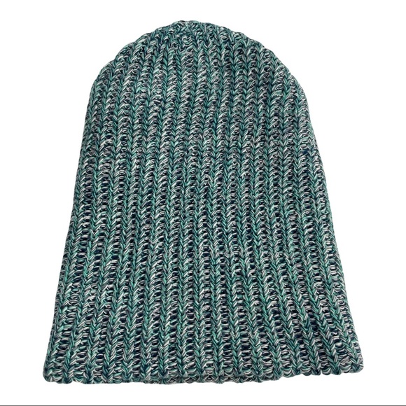 LOVE YOUR MELON Marled Teal Blue White Knit Slouchy Knit Beanie White Label - Picture 4 of 5